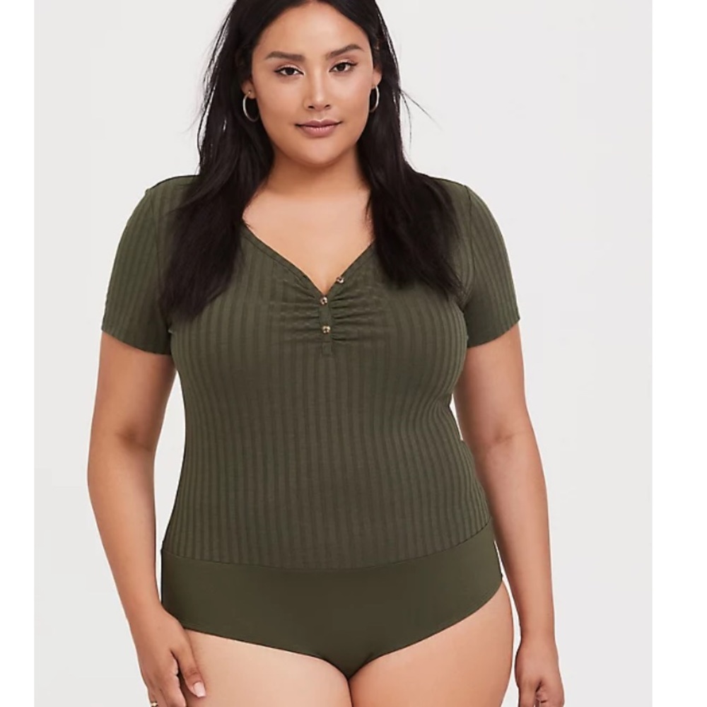 Torrid OLIVE GREEN RIB HENLEY BODYSUIT